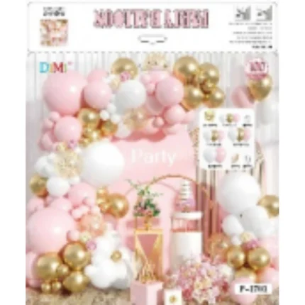 Combo grande de Arco de Globos Rosa, Blanco y Dorado, con Kit de Guirnalda de Globos
