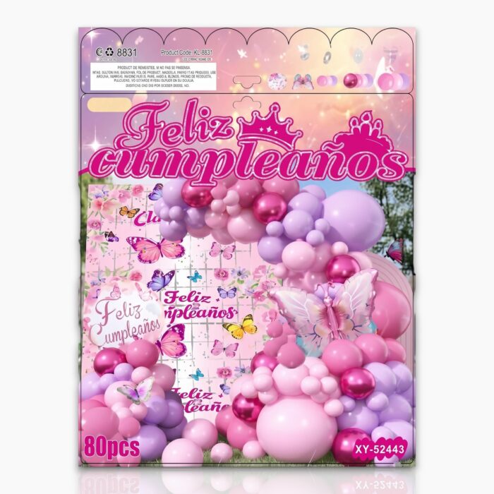 Combo Grande de Globos x80 Pcs Arco Orgánico Mariposas Fucsia Y Lila - Imagen 1