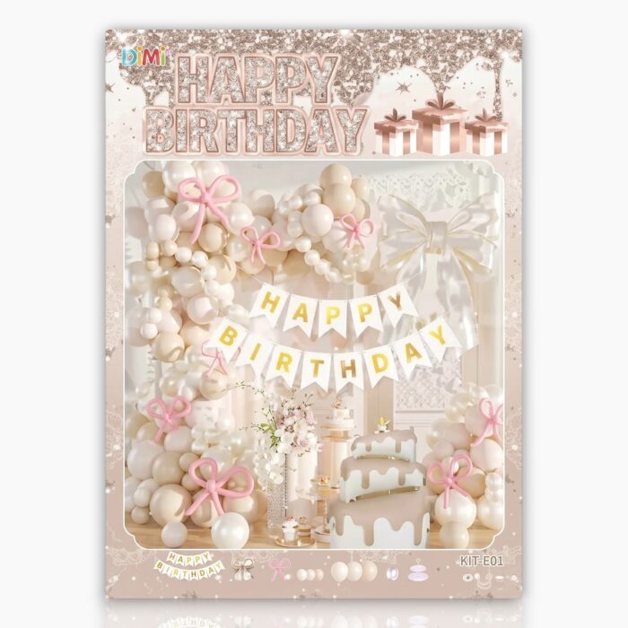 Combo grande Globos Rose Gold + Banderín Happy Birthday - Imagen 1