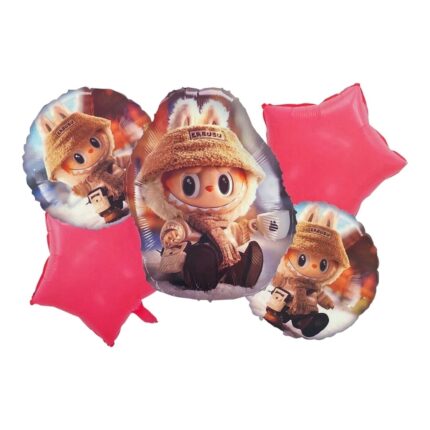 set globos labubu 5 unidades rosa