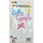 Topper de Torta "Feliz Cumple" Acrílico Translúcido con Moño - Imagen 3