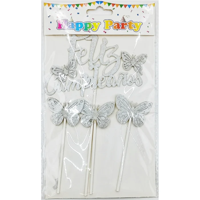Set Cake Topper "Feliz Cumpleaños" + Mariposas Deco - Imagen 2