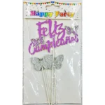 Set Cake Topper "Feliz Cumpleaños" + Mariposas Deco - Imagen 3