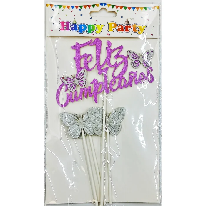 Set Cake Topper "Feliz Cumpleaños" + Mariposas Deco - Imagen 3