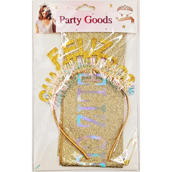 Diadema con Lazo "Happy Birthday" con Corona y Brillo Iridiscente. - Imagen 2