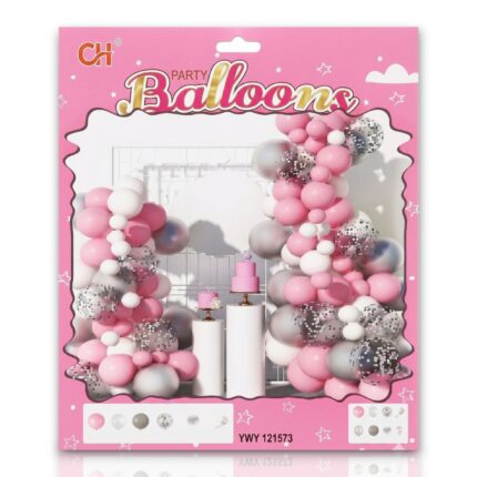 Combo Grande de Globos Arco Orgánico Rosa, Blanco Y Plateado Con Confeti