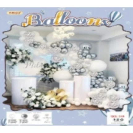 Combo grande de Arco de Globos en Tonos Blanco, Gris y Plata, con Kit de Decoración de 180 Piezas para Cumpleaños, Bodas y Bautizos.