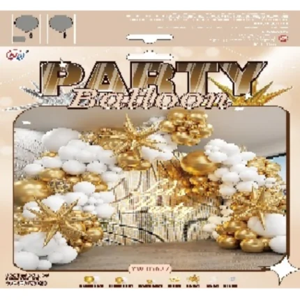 Combo grande de Arco de Globos Dorado y Blanco, con Estrellas y Kit de Decoración de 180 Piezas para Fiestas y Celebraciones.