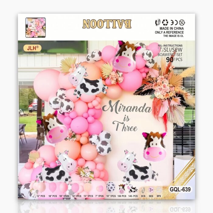 Combo Grande de Globos x90 Pcs Temática Vaquita Granja Rosa - Imagen 1