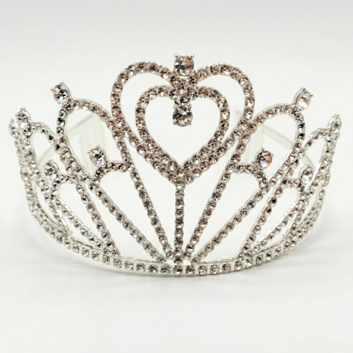 Corona Diadema Plateada con Diseño de Corazón y Gemas Brillantes - Imagen 1