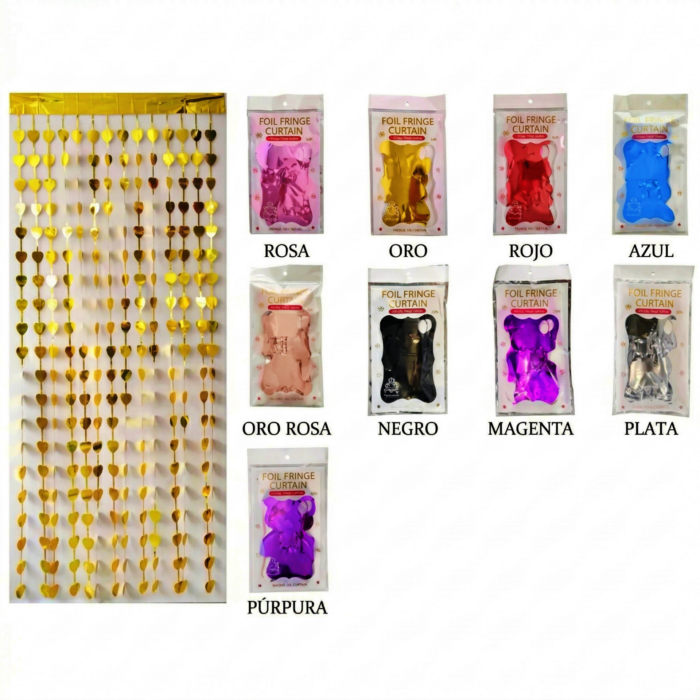 Cortina de Flecos Metalizados Corazones para Fiestas - Imagen 1