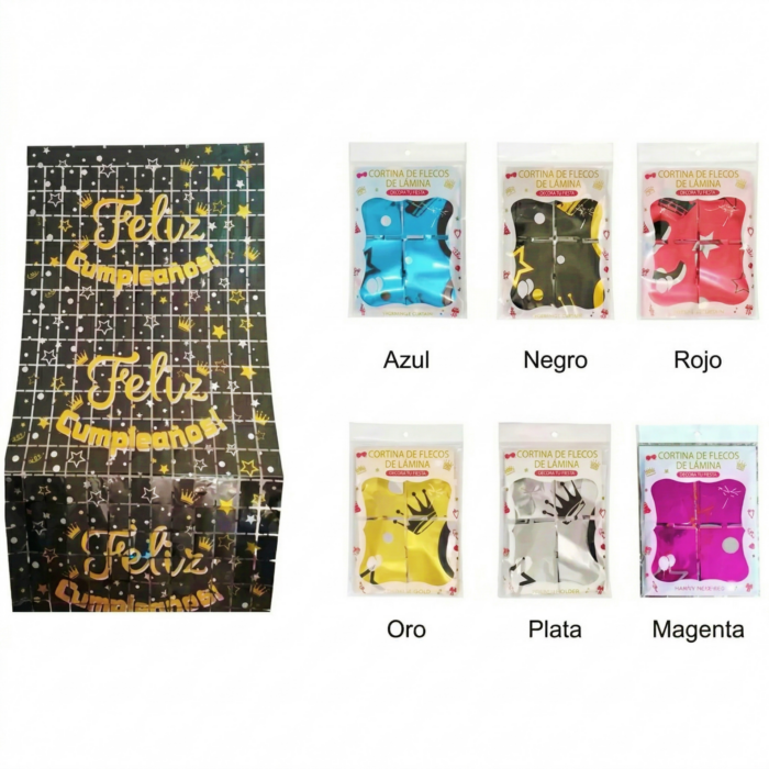 Cortina Metalizada para Cumpleaños, con Estrellas y Glitter - Imagen 1