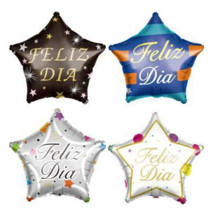 Pack de 50 Globos En Forma de Estrella Frase "Feliz Día" 10" - Imagen 1