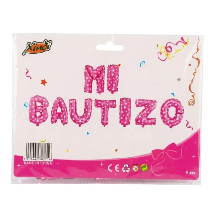 Set de Globos "Mi Bautizo" Rosado con Puntos