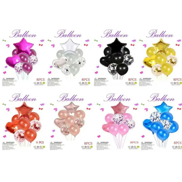 Kit de 8 Globos de Látex y Aluminio - Decoración para Cumpleaños y Eventos - Imagen 1