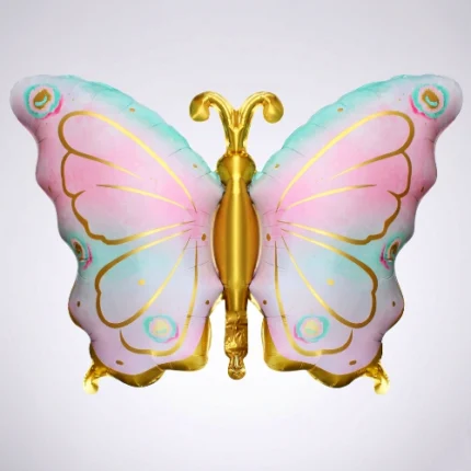 Pack de 50 Globos en Forma de Mariposa Pastel y Dorado