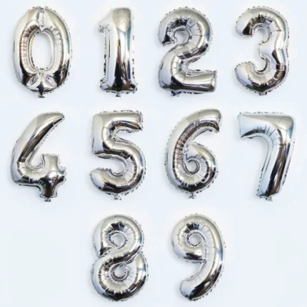 Pack de 50 Globos Numéricos Plateados 32″