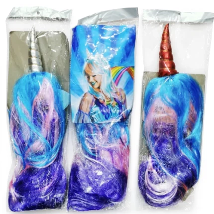 Peluca Unicornio Multicolor Larga Cuerno y Orejas Disfraz Cotillón - ¡Oferta!