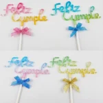 Topper de Torta "Feliz Cumple" Acrílico Translúcido con Moño