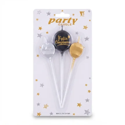 Vela Party Candle Forma Globo Metalizado con Palito
