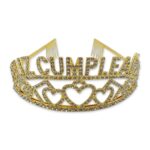 Corona Tiara Feliz Cumpleaños Dorada Strass - Imagen 2