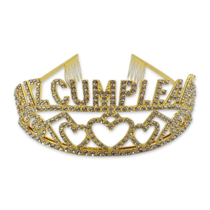 Corona Tiara Feliz Cumpleaños Dorada Strass - Imagen 2