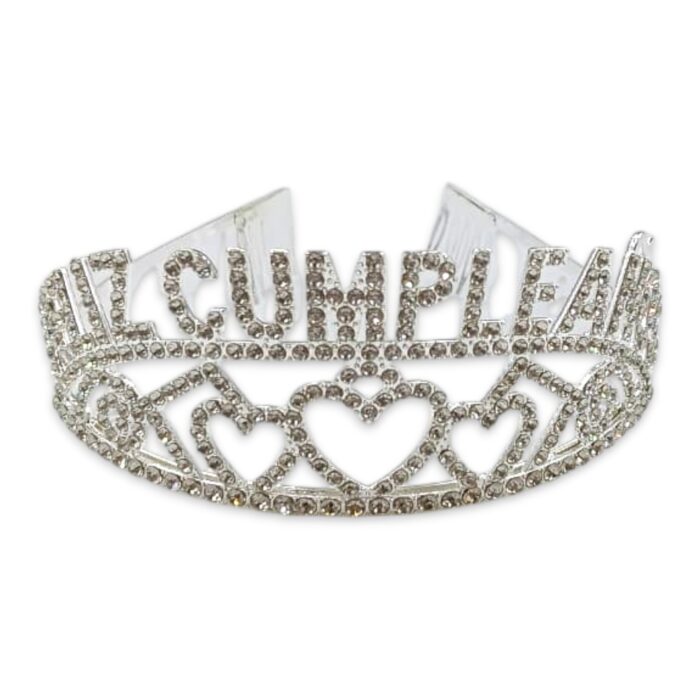 Corona Tiara Feliz Cumpleaños Dorada Strass - Imagen 4