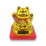 Gato de la Fortuna Maneki Neko Solar Dorado Con Energia Solar 9x7cm