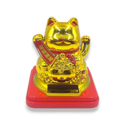 Gato de la Fortuna Maneki Neko Solar Dorado Con Energia Solar 9x7cm
