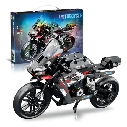 Motocicleta Negra de Pista Armable Metal Storm Jiqile - 484 Ladrillos