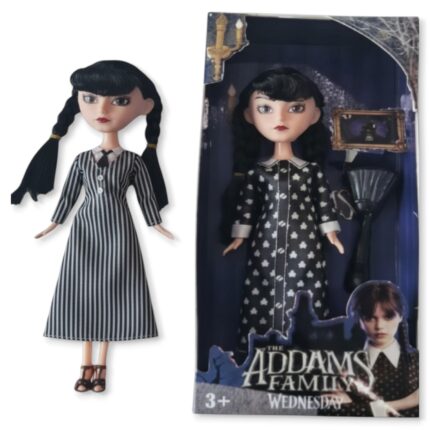 Muñeca Wednesday Addams Merlina Vestido Rayas