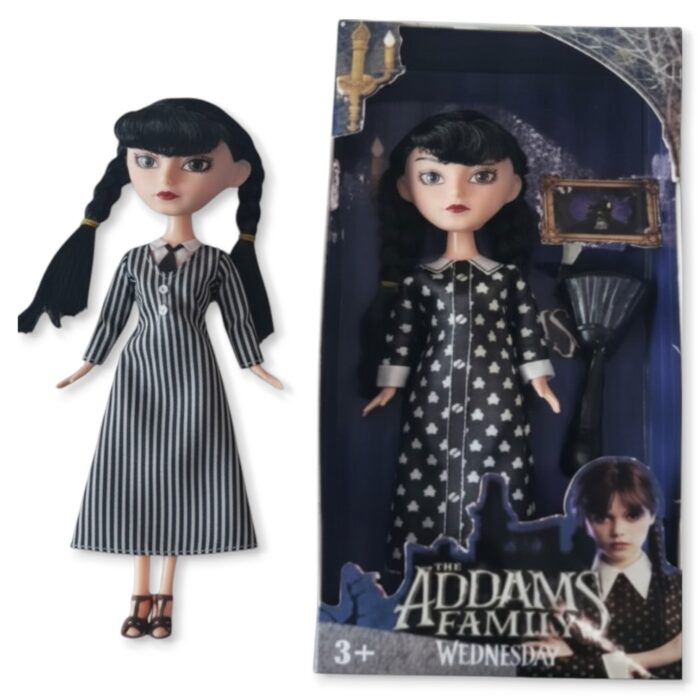 Muñeca Wednesday Addams Merlina Vestido Rayas - Imagen 1