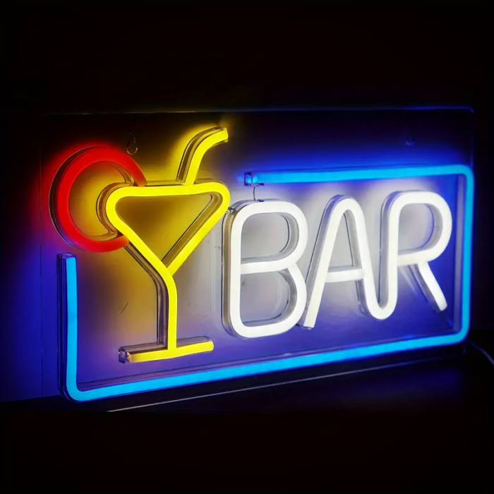 Letrero Neón LED "Bar" con Copa Cóctel - Anuncio Luminoso - Imagen 1