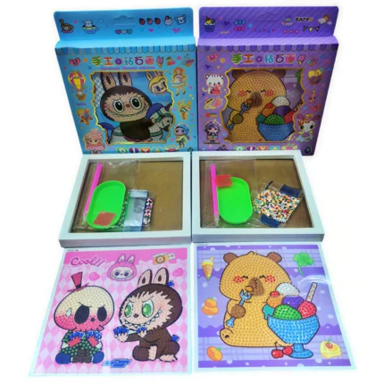 Pintura Con Diamantes Arte Personajes Kawaii Labubu y Capibara