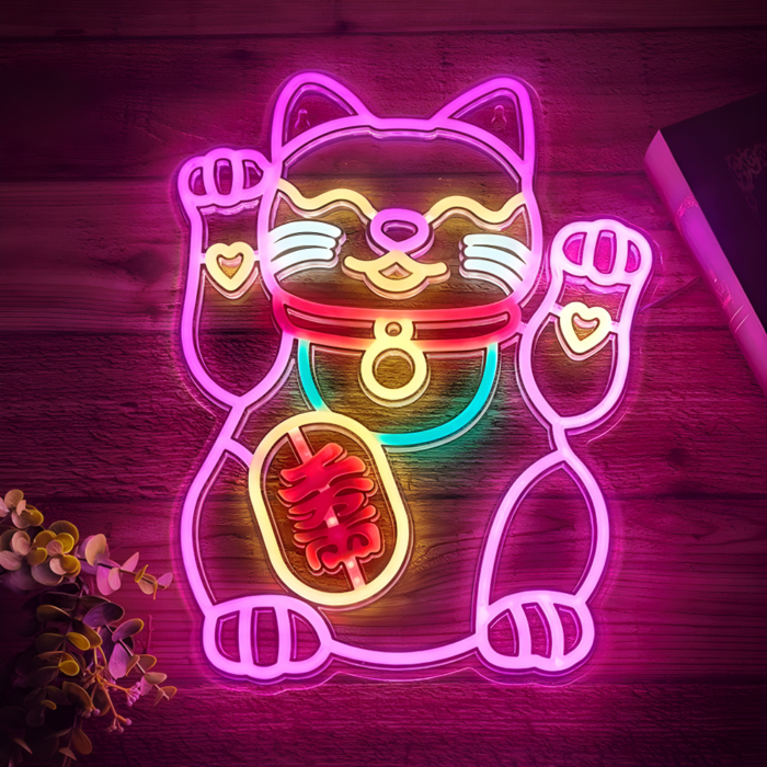 Letrero Neón LED "Gato de la Suerte" / Maneki-Neko Japonés - Imagen 1