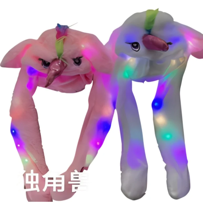 Gorro de Peluche Unicornio Orejas Móviles Saltarinas con Luz LED - Imagen 1