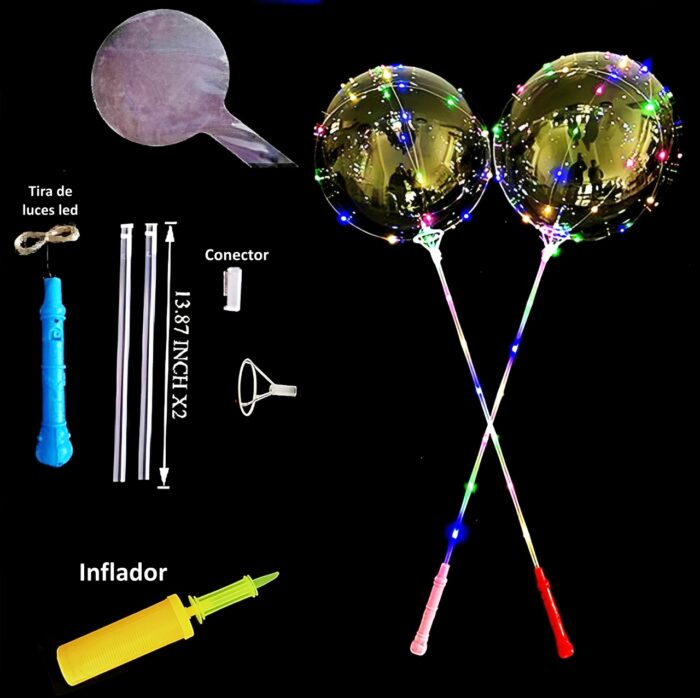 Pack 50 Globos Burbuja LED Transparentes con Varilla (Bobo Balloons) - Imagen 2