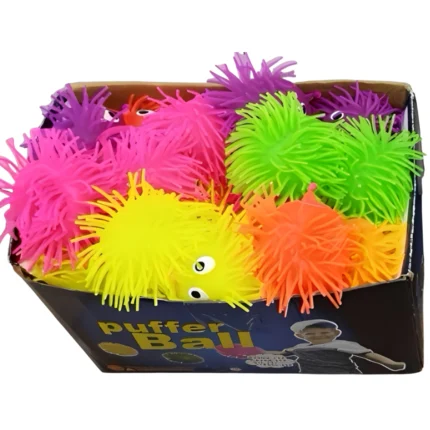 Pelota Sensorial Puffer Ball Squishy con Flecos y Ojos