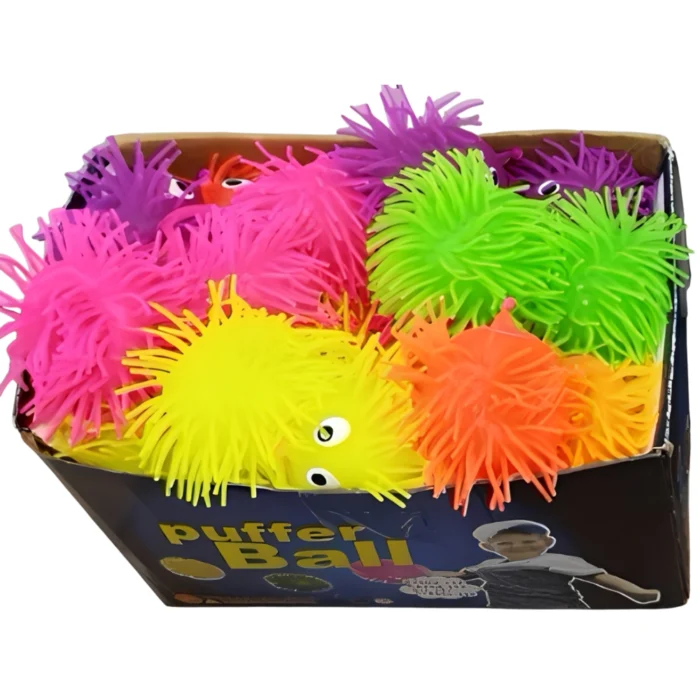 Pelota Sensorial Puffer Ball Squishy con Flecos y Ojos - Imagen 1