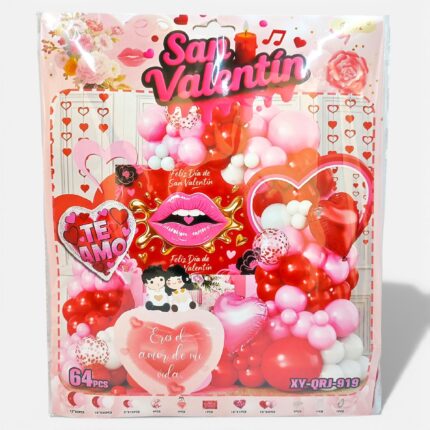 Combo Grande de Arco/Guirnalda de Globos Enamorados Rojo y Rosa - 64 Piezas