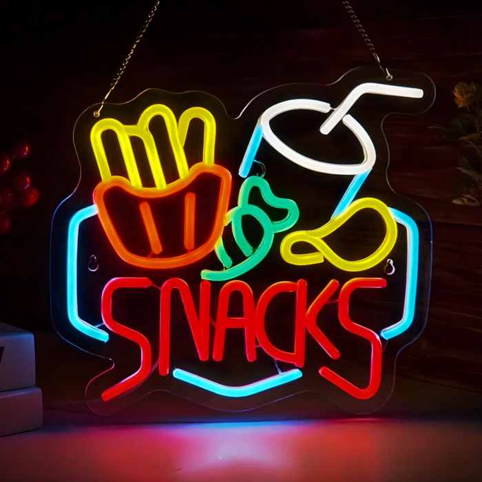 Letrero Neón LED "Snacks" Papas Fritas y Refresco - Anuncio para Negocio - Imagen 1