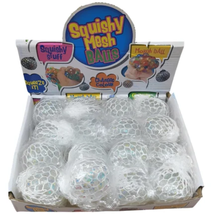 Pelota Squishy Antiestrés de Malla Color Transparentes (Mesh Squeeze Ball)