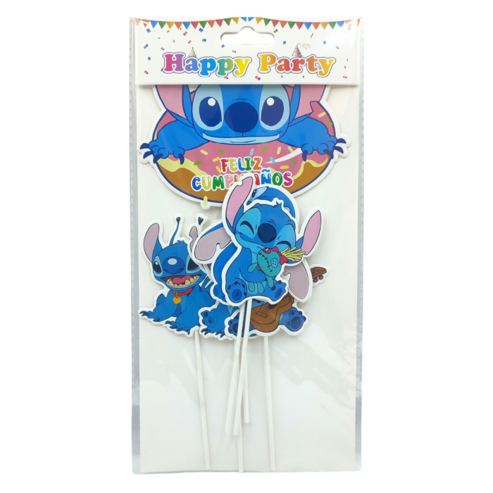Topper Stitch Feliz Cumpleaños Lilo & Stitch Adorno Torta Set - Imagen 1