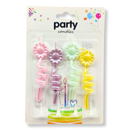 Set 4 Velas Espiral Flores Colores Pastel Adorno Torta
