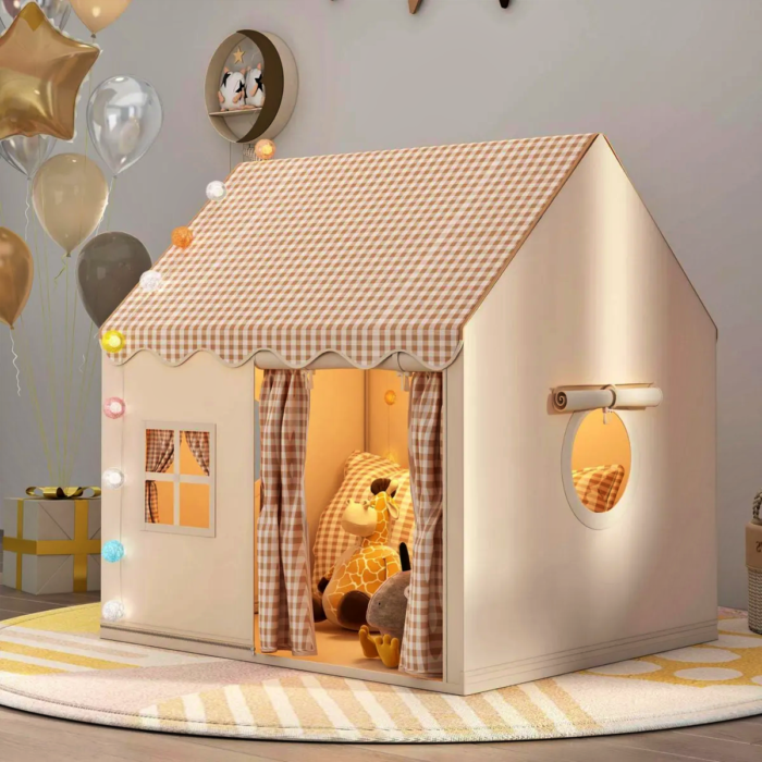 Carpa Casita Infantil Cuadros Beige - Imagen 1