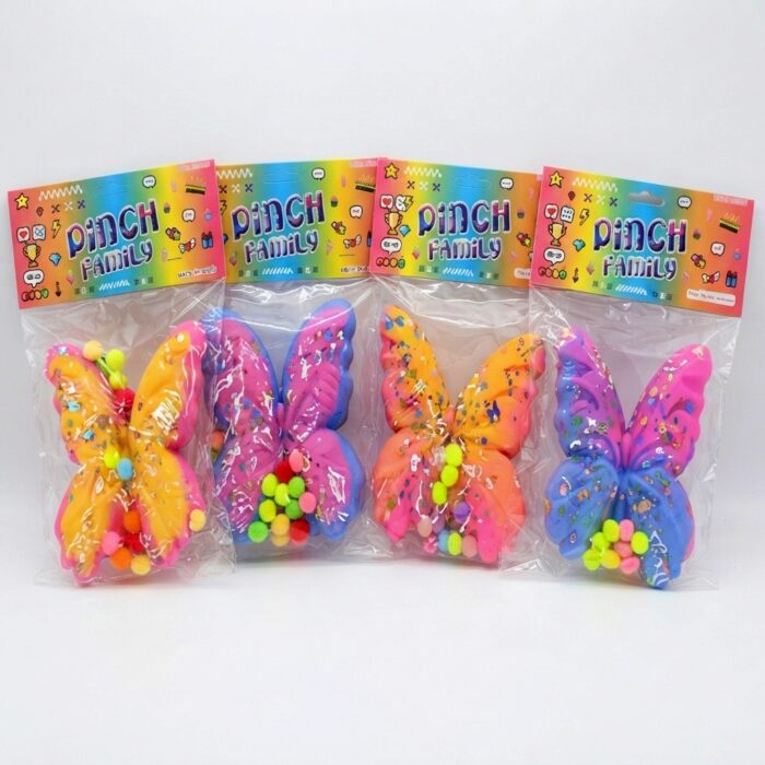 Squishy Grande Mariposa Antiestrés Sensorial Con Pompones Y Brillos - Imagen 1