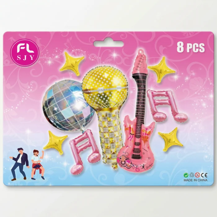 Set 8 Globos Metalizados Temática Musical y Disco - Imagen 1