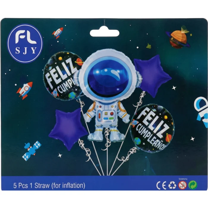 Set 5 Globos Metalizados Astronauta - Imagen 1