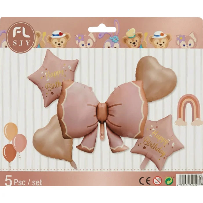 Set 5 Globos Metalizados Moño Coquette - Imagen 1