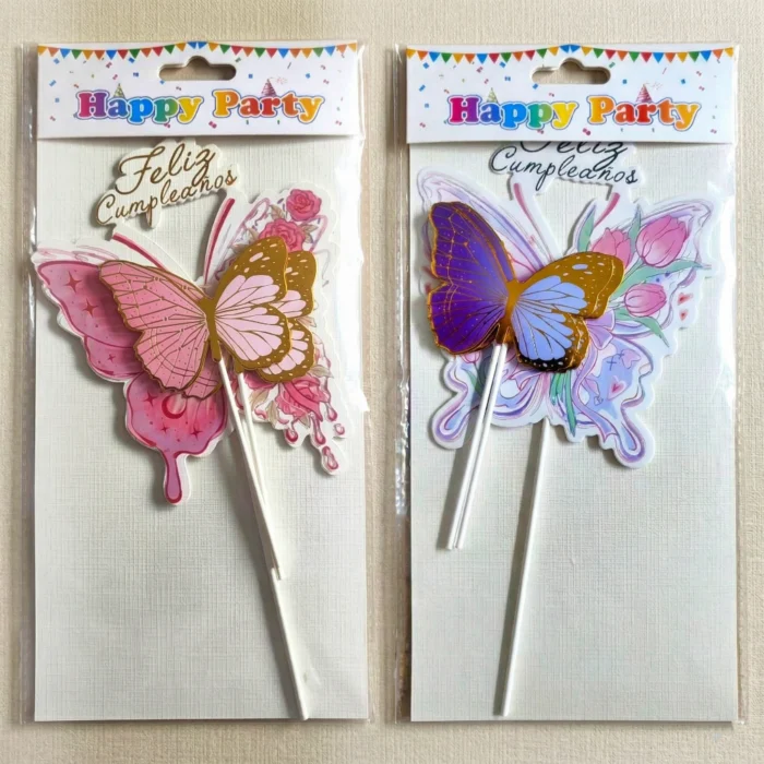 Topper de Torta Mariposa "Feliz Cumpleaños" - Imagen 1